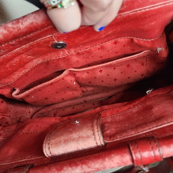 Fossil Maddox Bar Satchel Genuine Cow Hide Leather Red Distressed Shoulder Bag - Picture 12 of 16